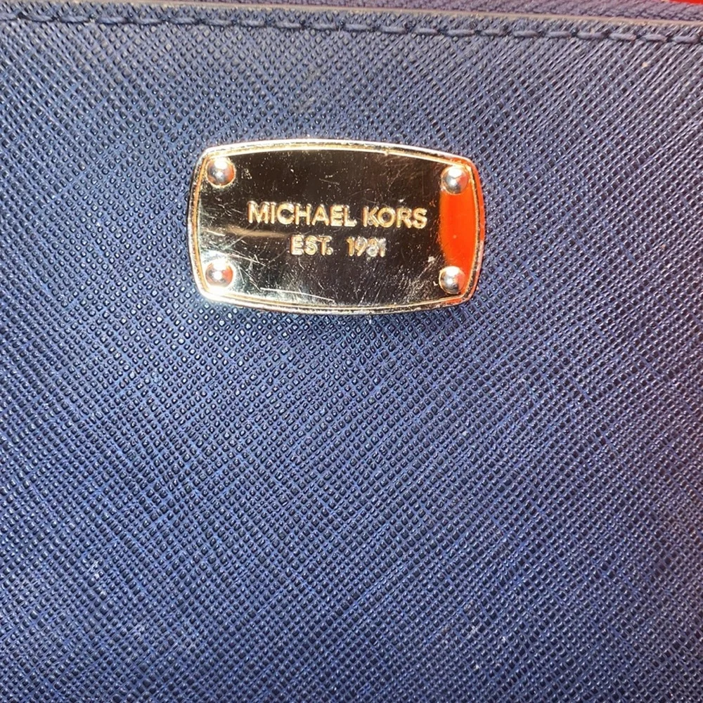 Michael Kors Navy Saffiano Leather Compact Zip Wallet